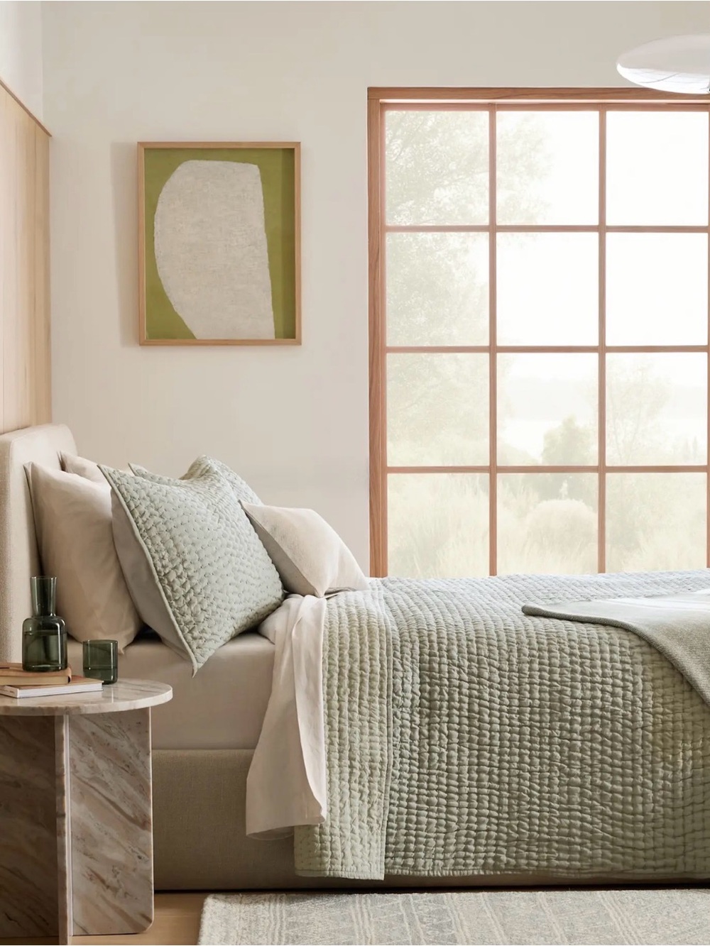 NWOT European Double Sided King/Cal King Quilt Set in Sage 220 Retail